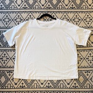 Eileen Fisher White Ribbed Collar Top